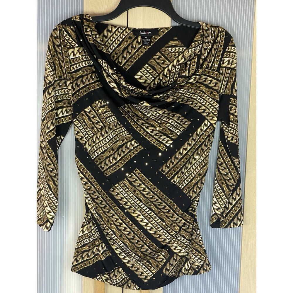 Style & Co Blouse Ruched Draped Top Sz XS Career Party Casual Cocktail Stretch